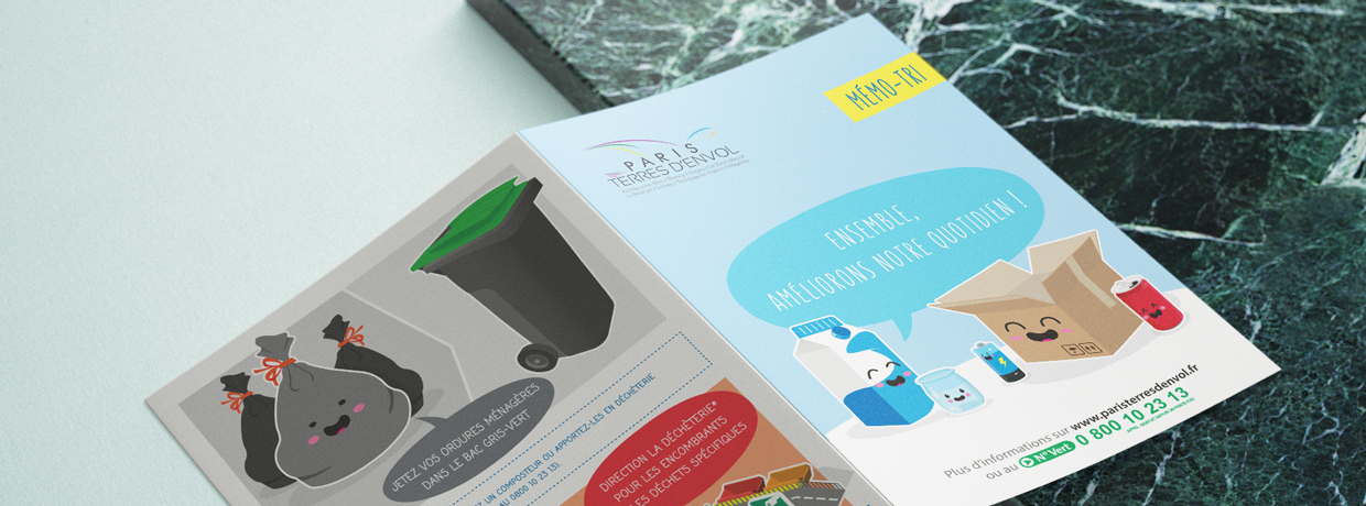 Communication paris terres denvol Graphisme calendriers de collecte guide de tri Grand Paris
